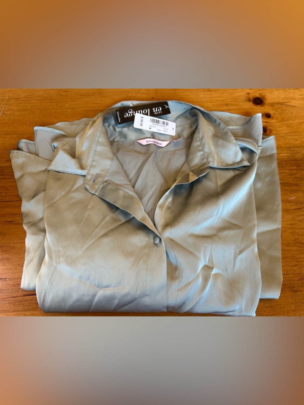 La Vie en Rose Oversized Button‑Down Blouse Women’s Medium Sage Green NWT